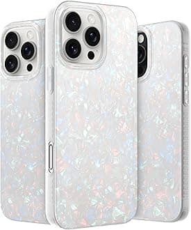 LONLI Hue - for iPhone 16 Pro Max Case - White Pearl Tort Phone Case with [4 Airbag Cushioned Corners] - Cute, Unique and Aesthetic Shockproof Cover for Women and Girls