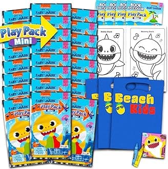 Baby Shark Mini Party Favors Set for Kids - Bundle with 24 Mini Baby Shark Grab n Go Play Packs with Coloring Pages, Stickers and More (Baby Shark Birthday Party Supplies)