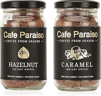 Cafe Paraiso Hazelnut & Caramel Combo | Instant Premium Flavored Arabica Coffee | Pack of 2 (50g Each) | Medium Roasted, Agglomerated