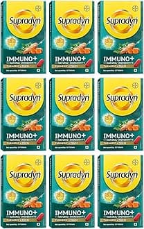 Supradyn Immuno +, Multivitamin Vit C, Vit D, Zinc, Unique blend of Tulsi, Turmeric, Shatavari & Ashoka, Pack of 9 x 10 Tablets