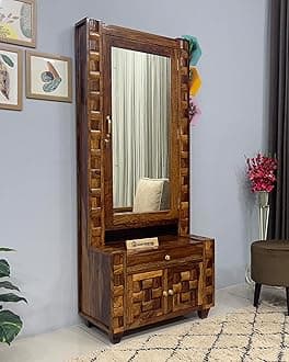 Woodvestal Sheesham Wood Dressing Table - Wooden Niwars Design | Wooden Dressing Table | Sheesham Wood | Bedroom Furniture, Brown