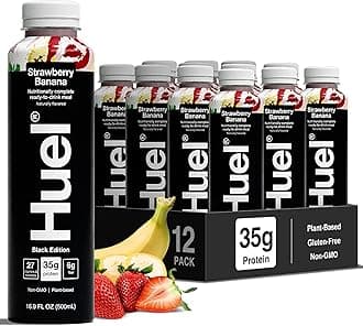 Huel Black Edition Ready-to-Drink | Strawberry Banana Meal Replacement Shake | 35g High Protein Drink | 27 Vitamins & Minerals, Vegan, Gluten Free | Plant Based | Low Sugar | 16.9 Fl Oz, 12 Pack