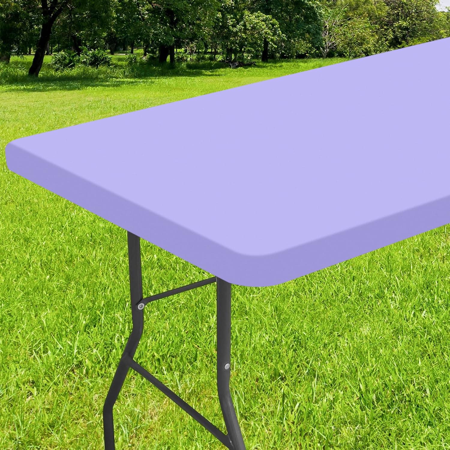 Smiry Rectangle Tablecloth, Elastic Fitted Flannel Backed Vinyl Tablecloths for 5ft Folding Tables, Waterproof Wipeable Table Covers for Indoor, Outdoor, Picnic and Camping (Lavender, 30"x60")