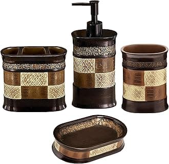 Zahari Home 4pc Zambia Stylish Bathroom Accessories Set Soap Pump, Tumbler, Tooth Brush Holder and Soap Dish Modern Classic Luxury Contemporary Decor Unique Design Animal Western Bath Set