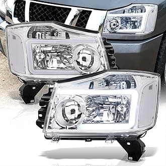 AJP Distributors LED DRL Tube Bar Driving Head Lights Lamps Assembly Housing Left+Right Pair Compatible/Replacement For Nissan Armada Titan 2004 2005 2006 2007 2008 2009 2010 2011 2012 2013 2014 2015