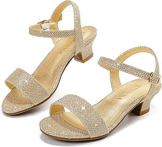 LAURMOSA Girls Sandals Grils Dress Shoes Wedding Party Open Toe Glitter High Heels for Little Big Kids Toddler