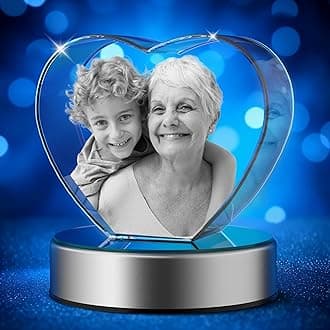 3D Crystal Photo Heart Personalized - Custom Heart Shaped Crystal Picture Gift for Mom Wife Grandma, Mother's Day Birthday Anniversary Memorial Keepsake (Heart, Medium)