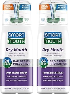 SmartMouth Dry Mouth Zinc Activated Mouthwash - Dry Mouth Rinse for Immediate Relief & Instant Fresh Breath - Optimal Oral Health - Sugar, Gluten & Alcohol-Free - Soothing Mint - 16 fl oz - 2 Pack