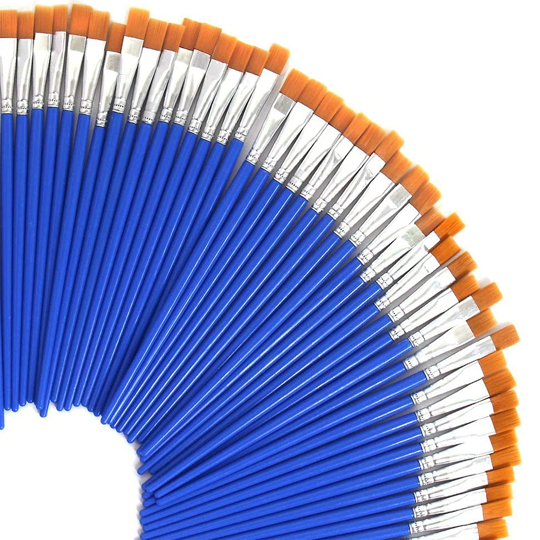 60 Pcs 9mm Wide Flat Paint Brushes Set with Nylon Hair, Small Brush Bulk for Detail Painting Short Plastic Handle Acrylic Oil Watercolor Fine Art Painting for Kids Students Starter Adults Artis