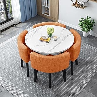 Round/Square Dining table Set with Chairs,Modern Conference Table and 4 Chairs Set,Reception Table and Chair Combination,Wooden Kitchen Table Set for 4 for Dining Room(80cm(31.5in),J)