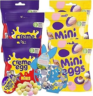 Mini Easter Eggs Chocolate Bulk - Assorted 3 x 78g Creme Egg with Soft Fondant & 3 x 80g Mini Eggs in a Crispy Shell Bags. Chocolate Gifts for Easter Egg Hunt, Easter Gifts with Topline Card.