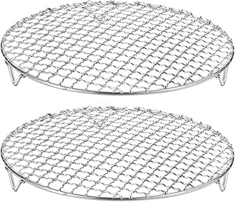 HARFINGTON 2pcs Round Cooking Rack 9.4-inch 201 Stainless Steel Cross Wire Barbecue Grill Net with 20mm Legs for Cooking Baking Steaming BBQ