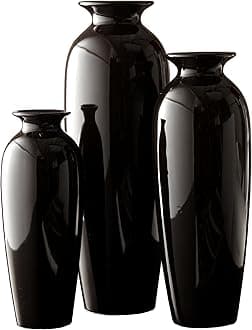 Hosley Set of 3 Black Ceramic Vases. Ideal Gift for Wedding or Special Occasions for Use in Home Office Decor Spa Aromatherapy Settings O9