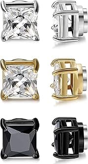 Jstyle 3 Pairs Stainless Steel Mens Womens Magnetic Stud Earrings Non-piercing CZ 5-8mm