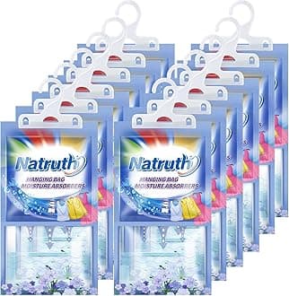 NATRUTH 12-PACK Moisture Absorber Bags With Fresh Linen,Desiccant Hanging Bag Use for Kitchen Bathroom Wardrobe, Eliminates Odors, Hanging Closet Dehumidifier Bags for Closet