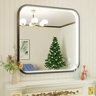 30x30 Inch Black LED Bathroom Mirror, 3000K/4500K/6000K, Framed Lighted Bathroom Vanity Mirror with Lights, Anti-Fog, Stepless Dimmable, Memory, Wall Mounted, Horizontal/Vertical