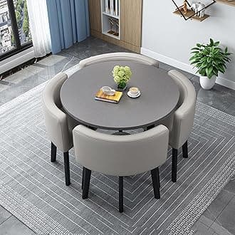 Round/Square Dining table Set with Chairs,Modern Conference Table and 4 Chairs Set,Reception Table and Chair Combination,Wooden Kitchen Table Set for 4 for Dining Room(80cm(31.5in),Q)