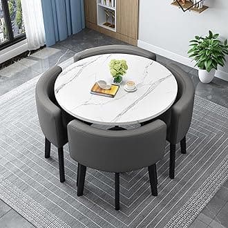 Round/Square Dining table Set with Chairs,Modern Conference Table and 4 Chairs Set,Reception Table and Chair Combination,Wooden Kitchen Table Set for 4 for Dining Room(80cm(31.5in),K)