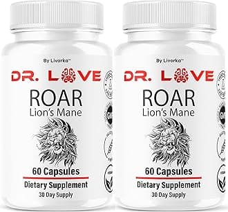 (2 Pack) Dr. Love Roar Lions Mane Supplement Capsules, Dr. Love Roar Lion’s Mane Plus Brain and Focus Premium Advanced Formula, Doctor Love All Natural Support Pills, 120 Capsules for 2 Months