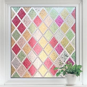 rabbitgoo Window Privacy Film, Stained Glass Window Film Decorative, Frosted Glass Privacy Covering Vinyl, Non-Adhesive Static Cling Tint Sun Blocking for Home Door, Multicolor, 11.8" x 78.7"