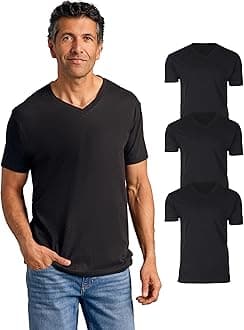 True ClassicV Neck Mens T Shirt, Premium Fitted Soft Men's T-Shirts, Pack of 3, Black, 2XL