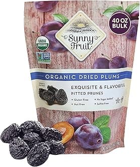 - Sunny Fruit Soft Organic Pitted Prunes, 2.5 Pound Bulk Bag | No Preservatives, No Sugar Added | Healthy, Naturally Sweet Dried Plums | High Fiber Dried Fruit | ORGANIC, NON-GMO, VEGAN, HALAL, KOSHER