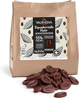 Valrhona Premium French Baking Dark Chocolate Discs (Feves). EQUATORIALE 55% Cacao. Easy Melt & Tempering. Creamy and Balanced. Great for Sauces, Cakes, Mousses, Frostings, and Candies 1kg (Pack of 1)
