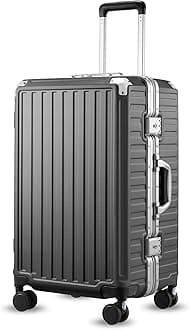 Checked Luggage with Spinner Wheels, 8010S Aluminum Frame Zipperless Polycarbonate Hard Shell Suitcase (ZX-Core, Charcoal Metallic, 24 Inch)