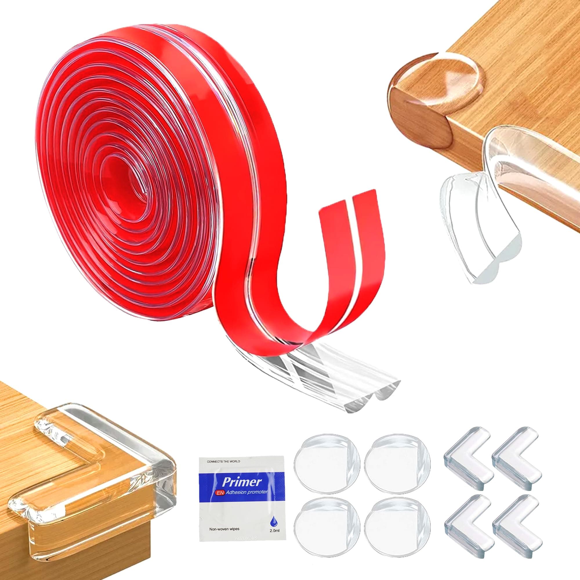 Mupkins 6M Child Proof Edge and Corner Protector Kit - Soft Silicone Bumper Strip with 4 Round & 4 L-Shaped Corner Guards - Baby Safety Corner Guards for Table Protection