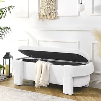 Polibi Upholstered Bench with Large Storage Space,End of Bed Storage Bench Ottoman for The Living Room,Entryway and Bedroom,Linen Fabric,White(51.5"x20.5"x17")