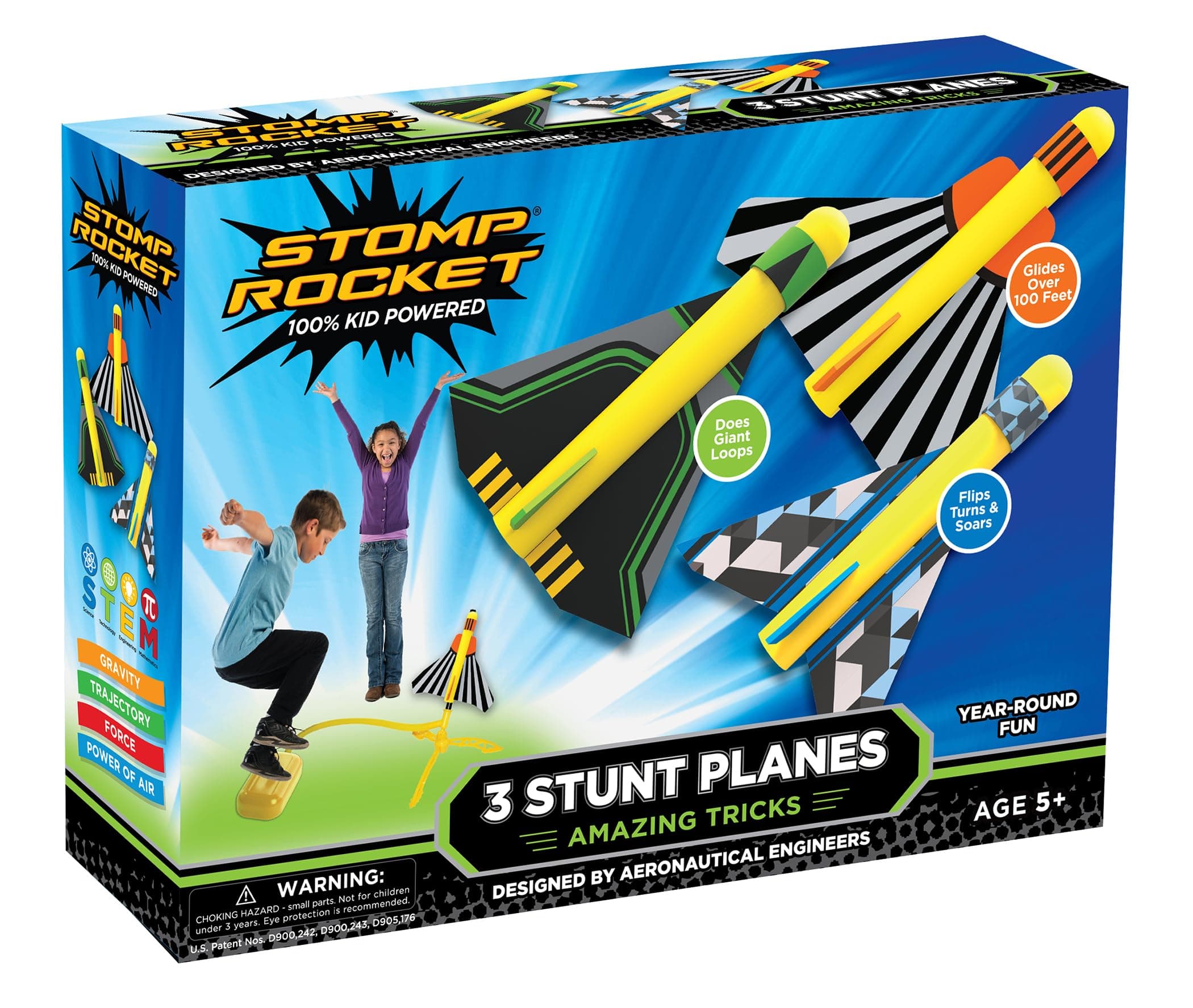 Stunt Plane Launcher Toy for Kids - 3 Foam Airplane Toy Soars Over 100 Feet - Unique Tricks & Adjustable Plane Rocket Launcher Stand - Fun Outdoor Toys & Gift for Boys or Girls