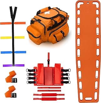 Rescue Kit Comprehensive Emergency Support with Spine Board, Head Immobilizer, Trauma Bag & 10-Point Strap - Durable, Lightweight for First Responders, Orange