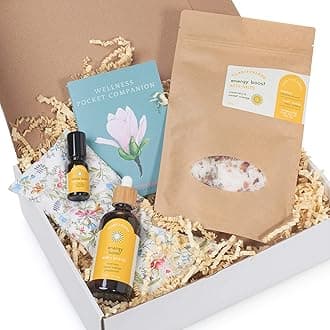 Clarity Blend Aromatherapy – Personalised Pamper Gift Sets for Women, Relaxation Spa Set, Pamper Hamper with Body Oil, Roller Ball, Bath Salts, Yoga Eye Pillow - 100% Pure and Natural (Energy Boost)