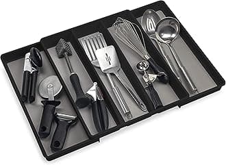 ELTOW Expandable Utensil Drawer Organizer, 5 Compartment Non-Slip & Adjustable Large Utensil Organizer for Kitchen Drawers, Kitchen Organization for Utensils, Flatware Storage Tray (Black)