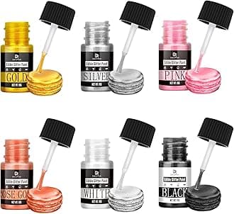 Edible Glitter Paint Set - 6 Colors Metallic Edible Cake Paint for Cake Decorating, Baking, Cupcakes, Candy - Food Grade Shimmer Art Decorative Paint Liquid Luster Dust for Cookie, Fondant, Donuts