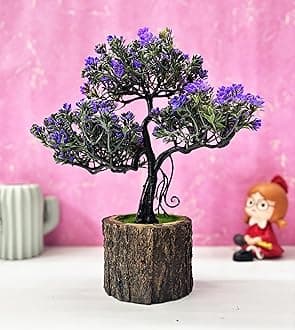 Small Artificial Bonsai Tree Fake Plant Potted Japanese Pine Bonsai Plant Faux Bonsai for Home Indoor Decoration Office (Wooden Potted Plants, Design-D, MN25122023012)