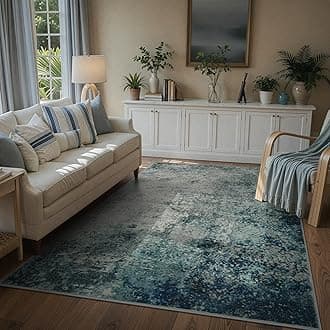 Modern Abstract 8x10 Area Rugs for Living Room, Washable Accent Rugs for Bedroom Stain Resistant Non Slip, Large Soft Indoor Carpet for Dining Room Table Home Office Decor, Blue/Grey