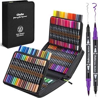 Ohuhu Brush Pen 120 Colors Water-based Sketch Pen Set No Bleeding Dual Tips Fineliner & Brush Drawing Pens with Carrying Case Art Marker for Kids Adults Adults Calligraphy Journal - Maui - Black