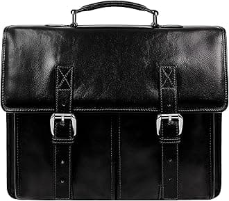 Time Resistance Leather Briefcase for Men Handcrafted in Italy Full Grain Messenger Bag for Laptop