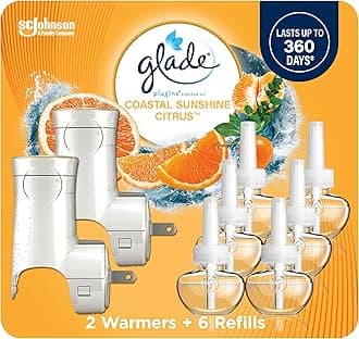PlugIns Refills Air Freshener Starter Kit, Scented and Essential Oils for Home and Bathroom, Coastal Sunshine Citrus, 4.02 Fl Oz, 2 Warmers + 6 Refills