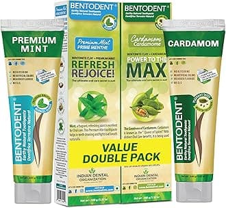 Bentodent Calcium Bentonite Clay Toothpaste Fluoride-Free SLS Free Natural Toothpaste for Family Including Kids (Combo Pack (Mint & Cardamom))