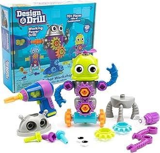 Learning Resources Design & Drill Robot Workshop, Ages 3+, Take Apart Robot Toy, Preschool STEM Building Kit, Develops Fine Motor Skills, Gifts For Kids