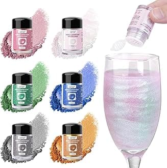 VANREO 6 Colors Luster Dust Edible Set, Edible Glitter for Cocktails, Food Grade Glitter Shimmer Sprinkle Powder for Drinks, Baking, Beverages, Cakes, Strawberries, Cookies, Fondant, Vegan(5g/Bottle)