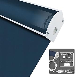 Motorized Blackout Valanced Window Shades, Remote Control Wireless and Rechargeable Roller Blinds with Top Valance, UV Protection Navy Blue Fabric Roller Shades for Windows, Doors, French Door