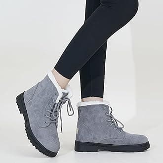 Harence Women's Suede Flat Platform Sneaker Shoes Fashion Winter Lace Up Cotton Snow Boots