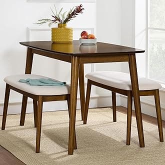 Best Choice Products 3-Piece Mid-Century Modern Wood Dining Kitchen Table & Chair Set w/ 2 Upholstered Bench Seats - Brown/Cream
