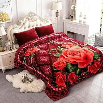 JYK Korean Style Mink Fleece Blanket King 83" x 91", 5.7 Pounds - 2 Ply Reversible Silky Soft Plush Warm Blanket for Autumn, Winter - Rose/Virgin Mary
