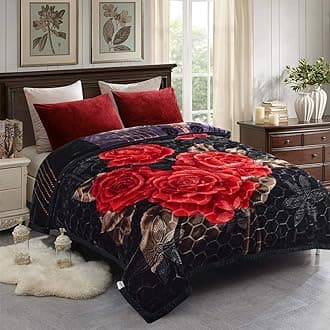 JML Heavy Korean Style Faux Mink Fleece Blanket, 10.5 Pounds, 87" x 94", 2 Ply, Plush Soft, Thick, Warm Raschel Fleece Blanket King Size for Fall Winter, A&B Printed, Black Floral