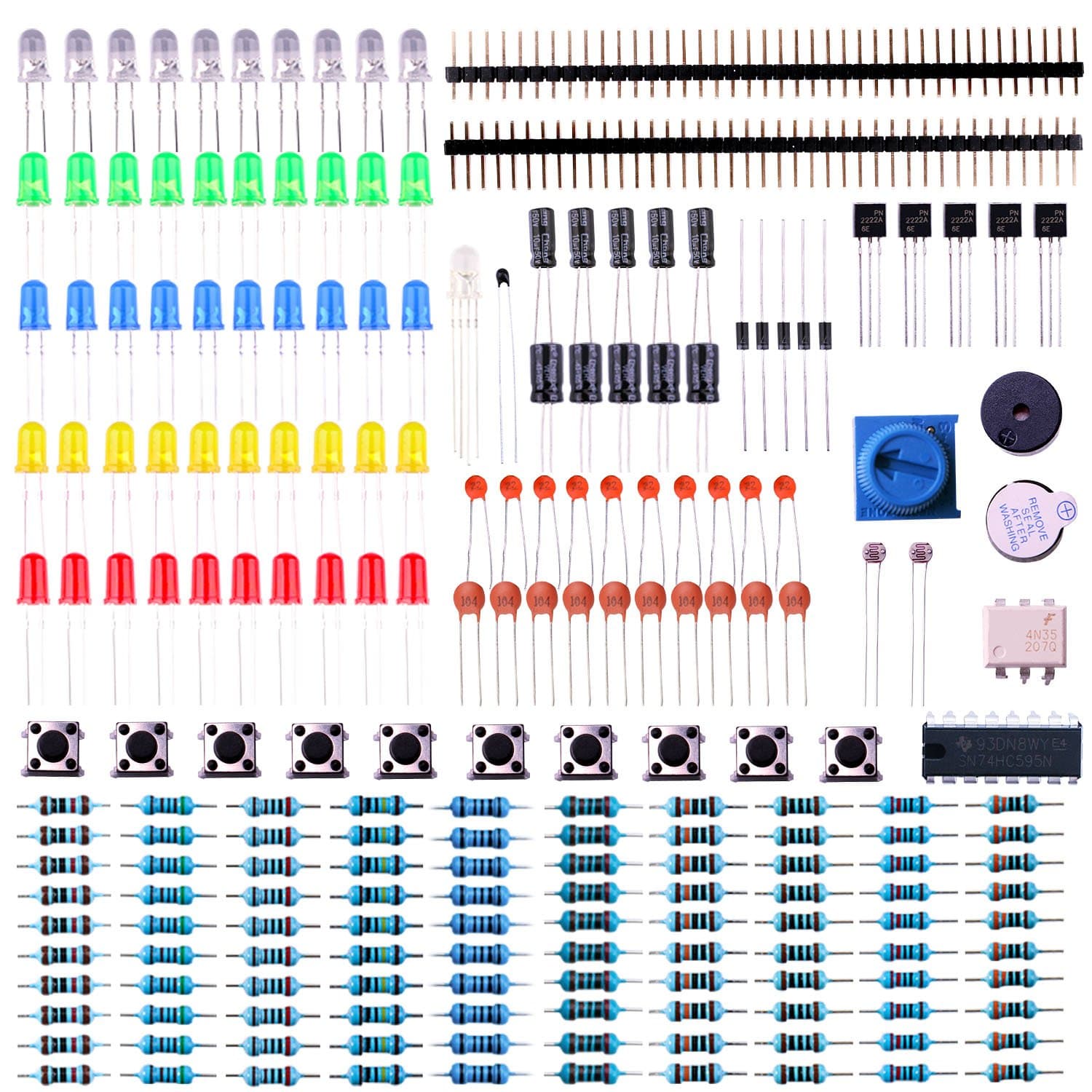 Electronics Component Basic Starter Kit Compatible with Arduino UNO R3 MEGA R3 Respberry Pi w/Precision Potentiometer, buzzer, capacitor