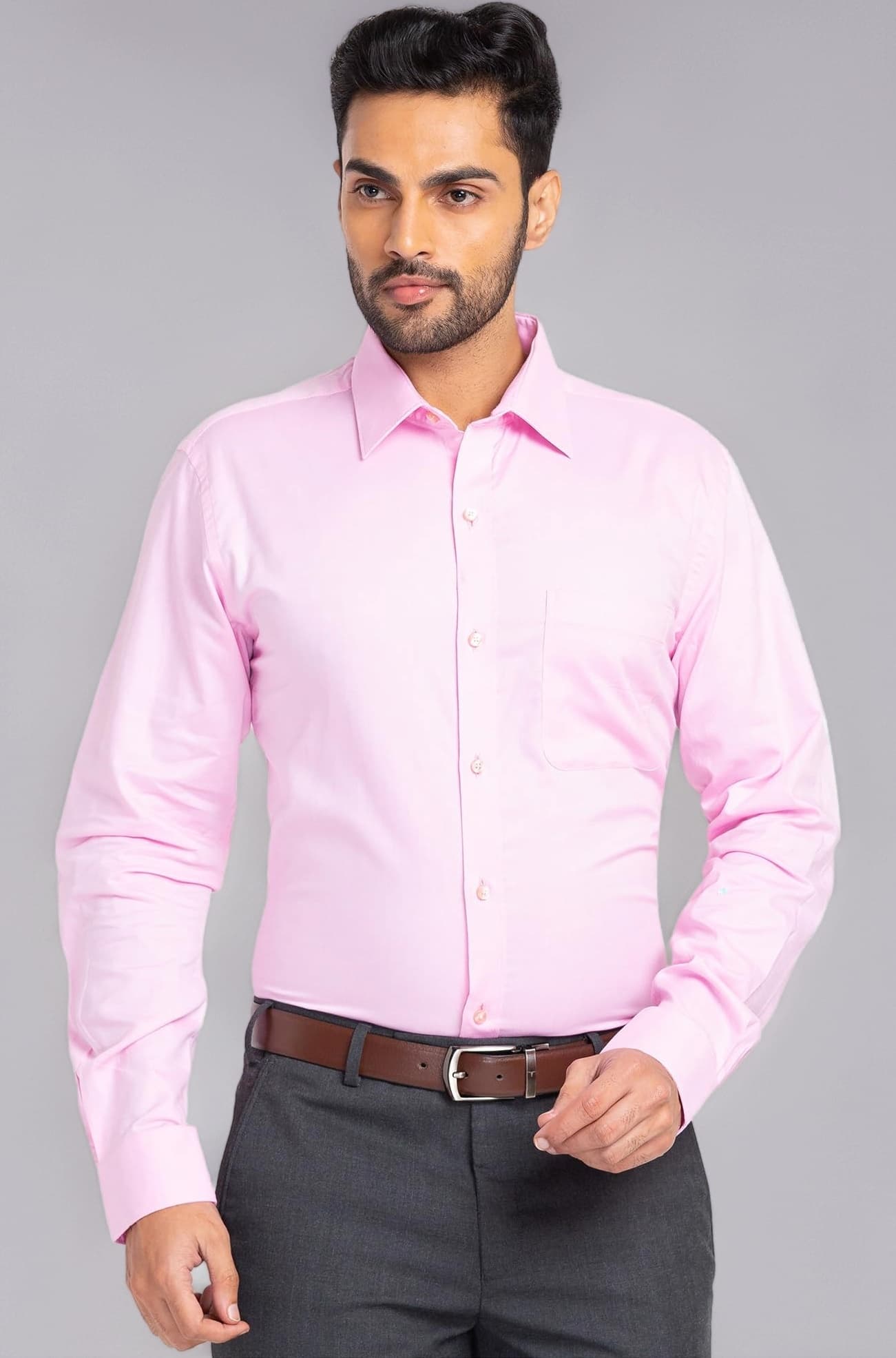 Raymond Men's Pure Cotton Solid Pattern Slim Fit Semi Cutaway Collar Full Sleeve Formal Shirt